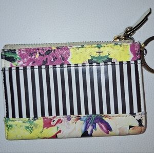 EUC Henri Bendel Centennial Stripe & Floral Coin Purse w/ Branded Dustbag